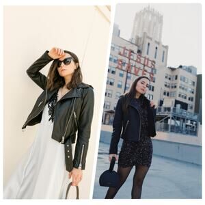 NEW Allsaints Balfern Belted Hem Sheep Leather Moto Jacket Black Size 0